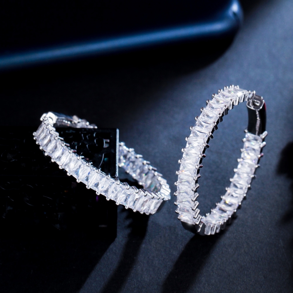 14k gold or sliver diamond hoop earrings - Picture 8 of 8